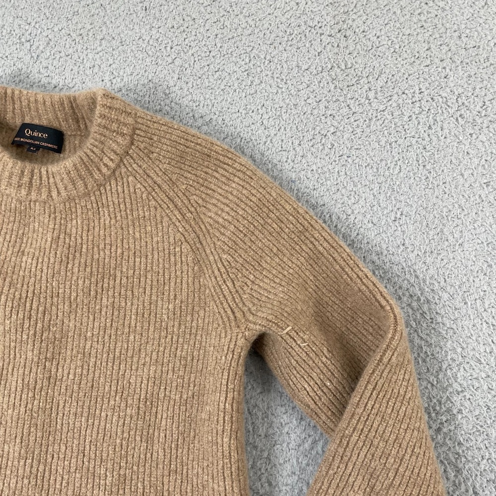 Quince Mongolian Cashmere Fisherman Sweater Women M (SHRUNK) Tan Crewneck - Picture 3 of 7